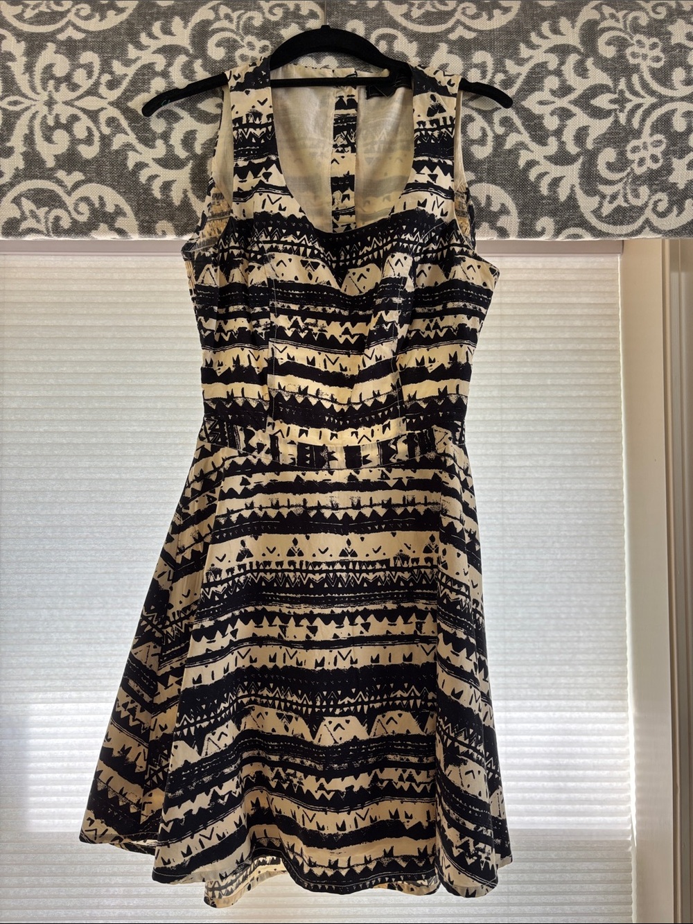 Jessica Simpson Black and Cream Tribal Fit-and-Flare Dress
